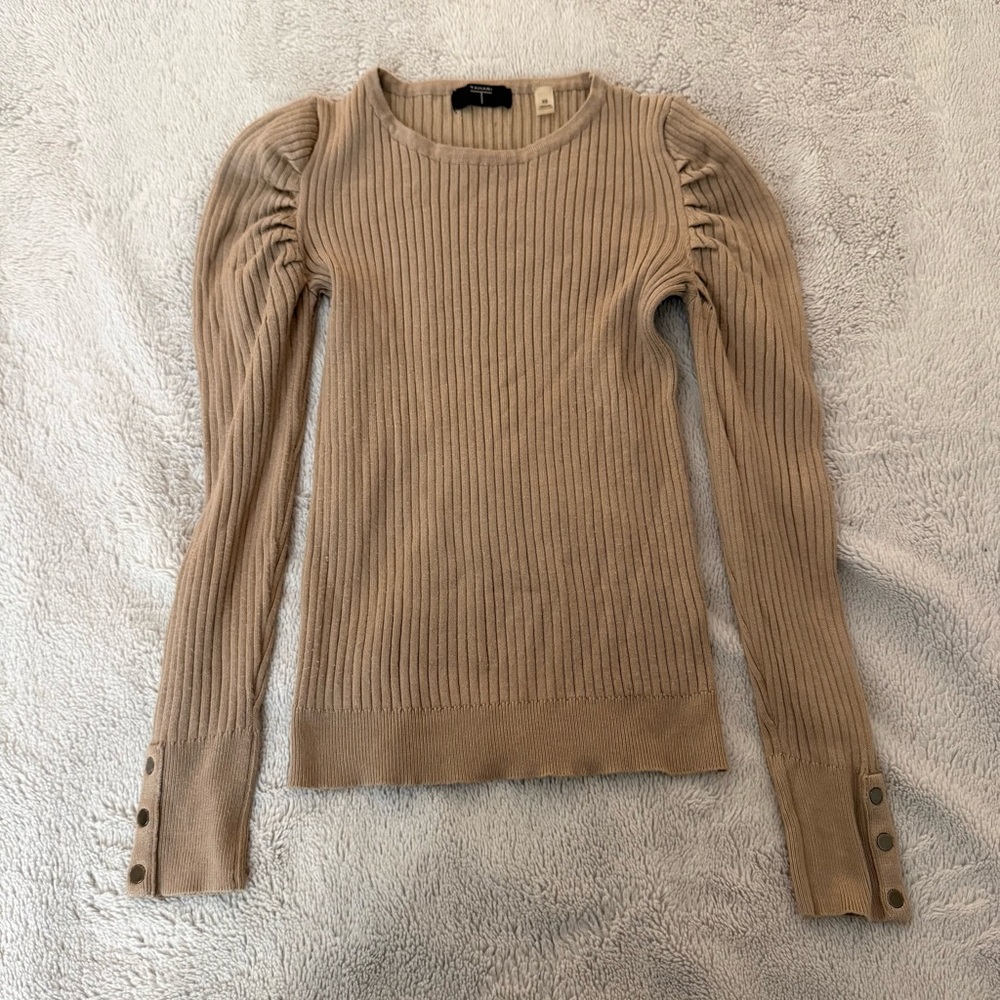 T Tahari Ribbed Puff Shoulder Sweater